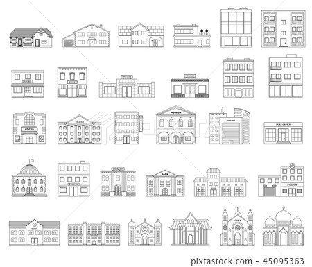 Buildings set. Residental, public building 45095363