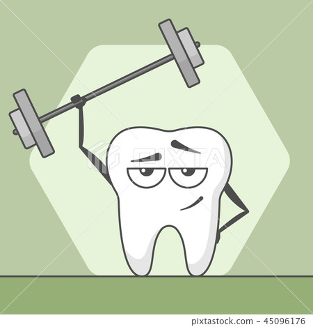 Cute happy cartoon tooth is in the fitness Cute happy cartoon tooth is in the fitness 45096176