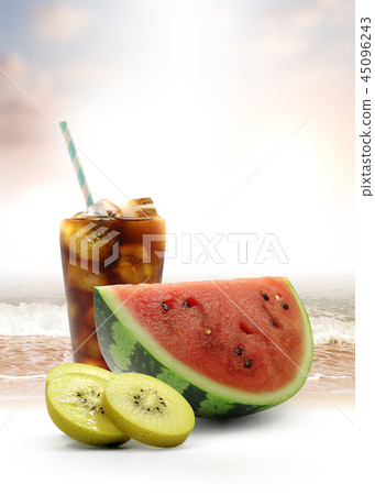 Summer background, summer banner, summer frame, summer fruits & drinks 45096243