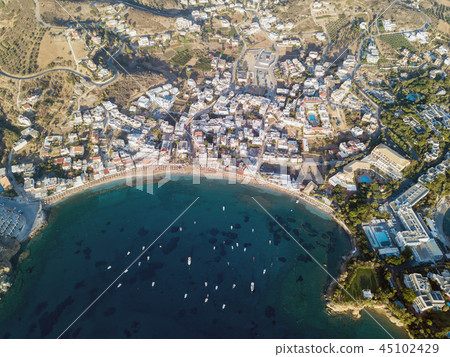 Aerial drone photo of beautiful cretan village 45102429