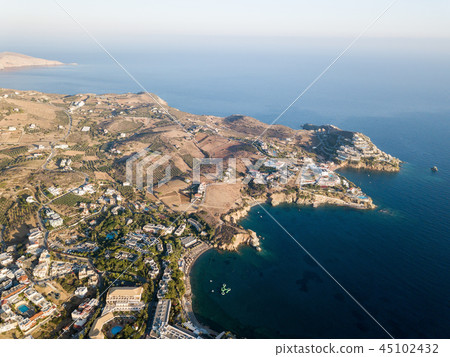 Aerial drone photo of beautiful coastline with large bay 45102432