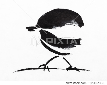 sparrow on twig drawn by black indian ink sparrow on twig drawn by black indian ink 45102436