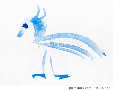 blue decorative bird drawn by watercolors blue decorative bird drawn by watercolors 45102437