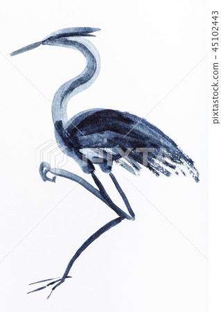 heron bird drawn by black watercolors heron bird drawn by black watercolors 45102443