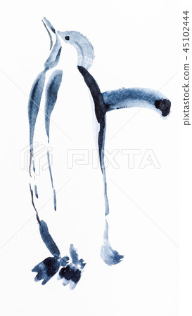 penguin bird drawn by black watercolors 45102444