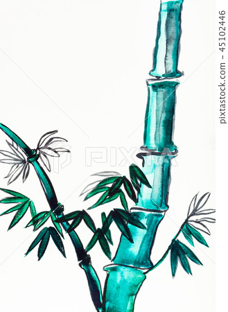 bamboo trunk drawn by green watercolors 45102446