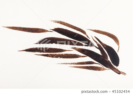 bamboo branch drawn by brown watercolors bamboo branch drawn by brown watercolors 45102454