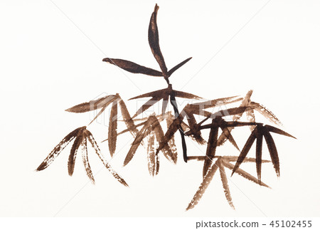 bamboo foliage drawn by brown watercolors bamboo foliage drawn by brown watercolors 45102455