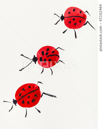 three ladybugs drawn by red and black watercolors three ladybugs drawn by red and black watercolors 45102464
