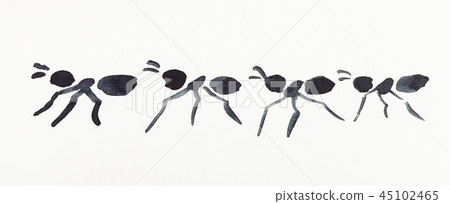several ants drawn by black watercolors 45102465