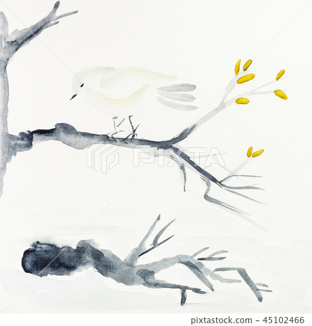 bird on tree branch drawn by black watercolors bird on tree branch drawn by black watercolors 45102466