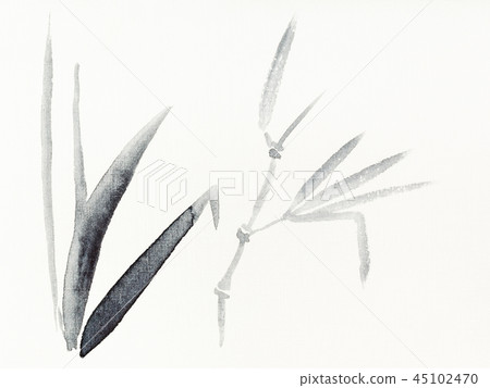 reed plants drawn by black watercolors 45102470