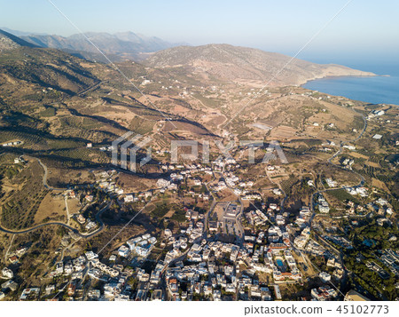 Aerial drone photo of beautiful cretan village 45102773