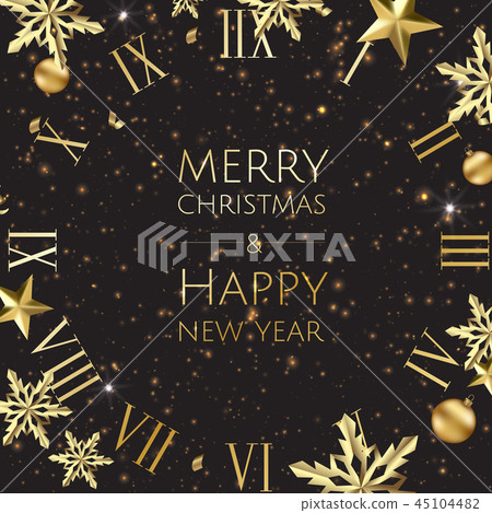 New year golden background with vintage clock. New year golden background with vintage clock. 45104482