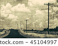 Retro grunge textured black and white country road 45104997