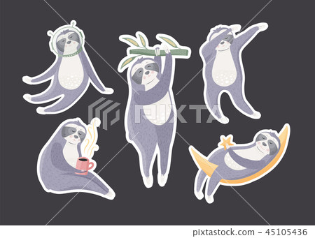 Set of sloths in different poses. 45105436
