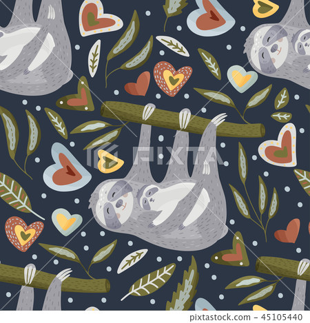 Seamless pattern with sloths in flat style. 45105440