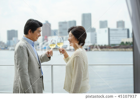 Senior couple travel wine lifestyle image 45107937