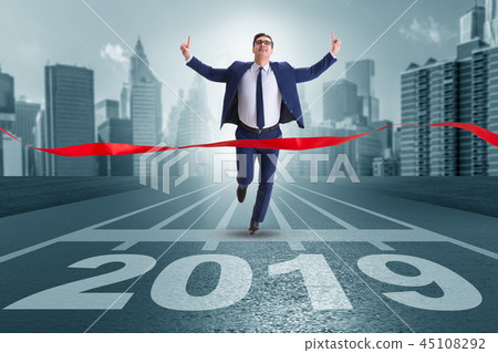 Businessman on finishing line in race for 2019 Businessman on finishing line in race for 2019 45108292