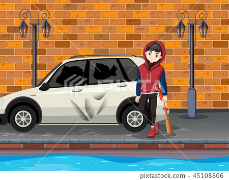Urban problem teenager hit the car Urban problem teenager hit the car 45108806