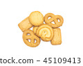 top view of butter cookies on white background 45109413