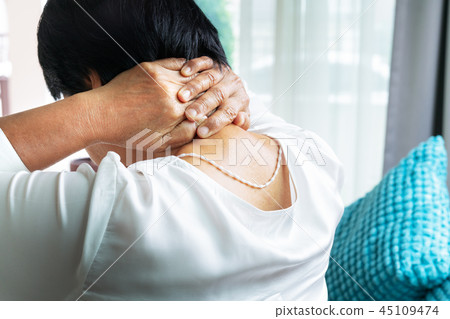 old woman suffer from neck pain, health problem old woman suffer from neck pain, health problem 45109474