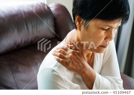 neck and shoulder pain, old woman suffer from neck 45109487