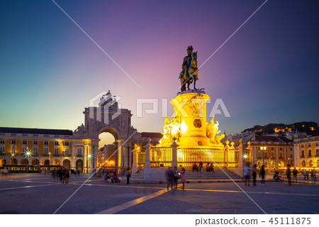 night view of Commerce Square in lisbon, portugal 45111875