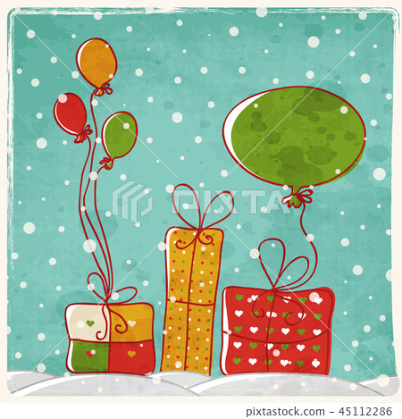 Colored balloons tied to a gift box 45112286