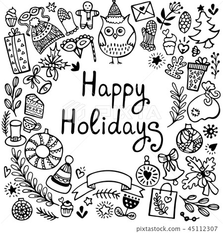 Set of cute hand-drawn Christmas elements 45112307