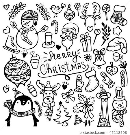 Set of cute hand-drawn Christmas elements Set of cute hand-drawn Christmas elements 45112308
