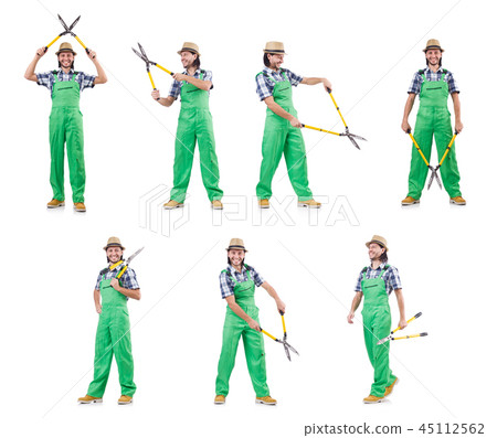 Funny man with shears isolated on white 45112562