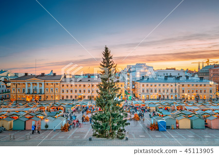 Helsinki, Finland. Christmas Xmas Market With Christmas Tree On  45113905