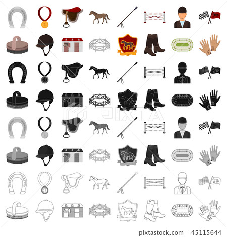 Hippodrome and horse set icons in cartoon style. Big collection of hippodrome and horse vector Hippodrome and horse set icons in cartoon style. Big collection of hippodrome and horse vector 45115644