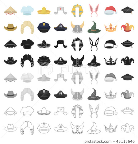 Hats set icons in cartoon style. Big collection of hats vector symbol stock illustration 45115646