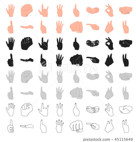 Hand gestures set icons in cartoon style. Big collection of hand gestures vector symbol stock Hand gestures set icons in cartoon style. Big collection of hand gestures vector symbol stock 45115649
