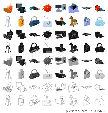 Hackers and hacking set icons in cartoon style. Big collection of hackers and hacking vector symbol 45115652