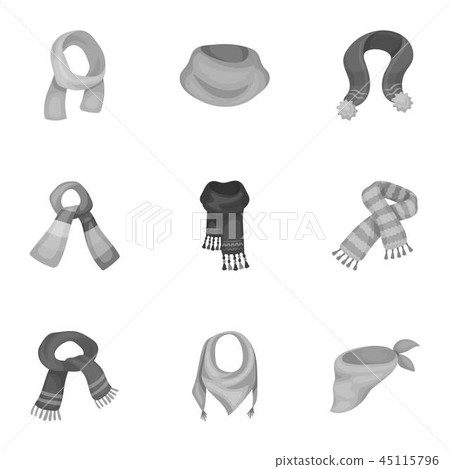 .Beautiful woolen, silk-colored warm scarves of shawls. scarves and shawles icon in set collection 45115796