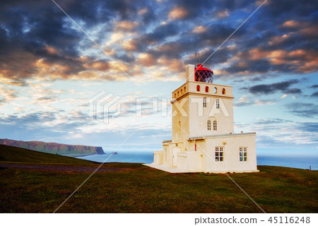 Beautiful white lighthouse at Cape Dyrholaey, South Iceland Beautiful white lighthouse at Cape Dyrholaey, South Iceland 45116248