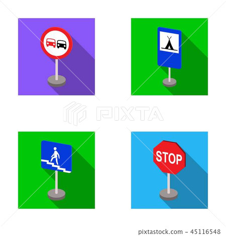 Different types of road signs flat icons in set collection for design. Warning and prohibition signs Different types of road signs flat icons in set collection for design. Warning and prohibition signs 45116548