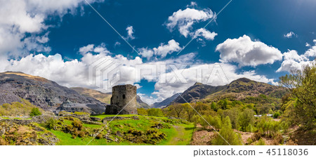 Aerial of Dolbadarn Castle at Llanberis in Snowdonia National Park in Wales Aerial of Dolbadarn Castle at Llanberis in Snowdonia National Park in Wales 45118036