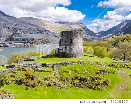 Aerial of Dolbadarn Castle at Llanberis in Snowdonia National Park in Wales Aerial of Dolbadarn Castle at Llanberis in Snowdonia National Park in Wales 45119155