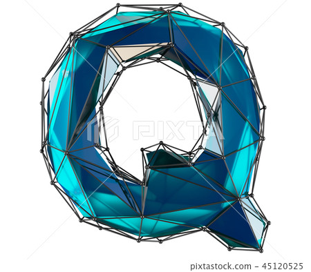 Capital latin letter Q in low poly style blue color isolated on white background 45120525