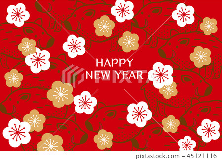 new year's card, new year, sign of the hog 45121116