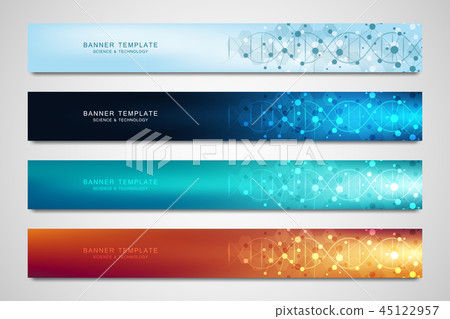 Vector banners and headers for site with DNA strand and molecular structure. Genetic engineering or 45122957