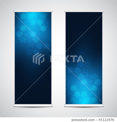 Roll up banner stands with abstract geometric background of hexagons pattern. Hi-tech digital 45122976