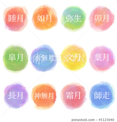 Calendar Japanese Style Moon Calendar Watercolor Stock Illustration