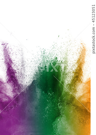 Multi color powder explosion on white background. Multi color powder explosion on white background. 45123051