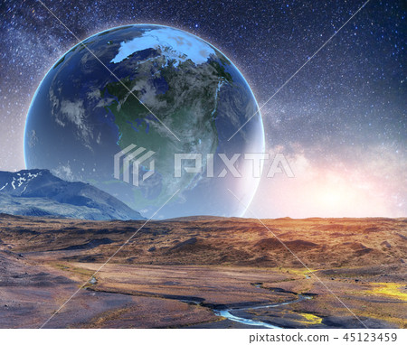Realistic 3D Earth Lyustration. Courtesy of NASA. Fantastic star Realistic 3D Earth Lyustration. Courtesy of NASA. Fantastic star 45123459