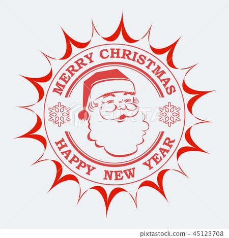 Christmas round, angular sign, print in red with the silhouette of Santa Claus and two snowflakes 45123708